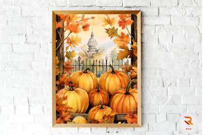 Pumpkin &amp; Autumn Leaves Wall Art