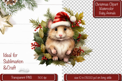 Christmas Clipart Animal Illustration Watercolor Christmas clipart PNG