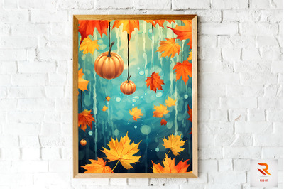 Autumn Maple Leaves &amp; Pumpkin Wall Art