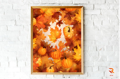 Autumn Maple Leaves &amp; Pumpkin Wall Art