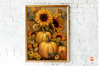 Pumpkin And Sunflowers Autumn Wall Art