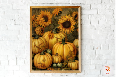 Pumpkin And Sunflowers Autumn Wall Art