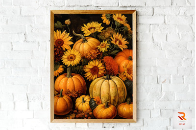 Pumpkin And Sunflowers Autumn Wall Art