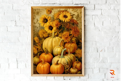 Pumpkin And Sunflowers Autumn Wall Art