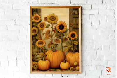 Pumpkin And Sunflowers Autumn Wall Art