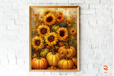 Pumpkin And Sunflowers Autumn Wall Art