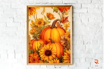 Pumpkin And Sunflowers Autumn Wall Art