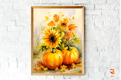 Pumpkin And Sunflowers Autumn Wall Art