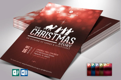Red Christmas Story Flyer Template for Word and Publisher | 4x6 inches