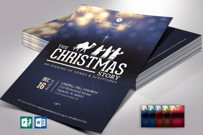 Blue Christmas Story Flyer Template for Word and Publisher | 4x6 In