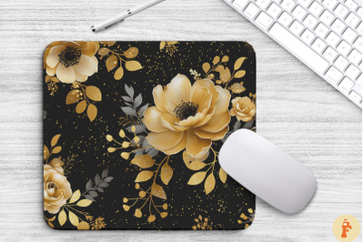 Black And Gold Floral Bouquet Mouse Pad