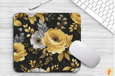 Black And Gold Floral Bouquet Mouse Pad