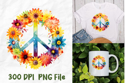 Rainbow Hippie Retro Flower Peace Sign