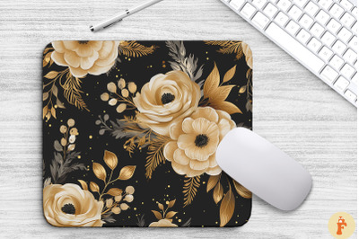 Black And Gold Floral Bouquet Mouse Pad