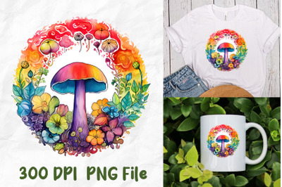 Rainbow Hippie Retro Mushroom Flower