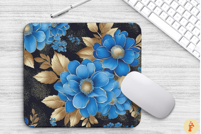 Blue And Gold Floral Bouquet Mouse Pad