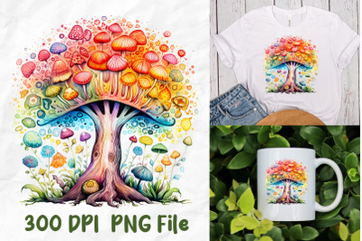 Rainbow Hippie Retro Mushroom Tree