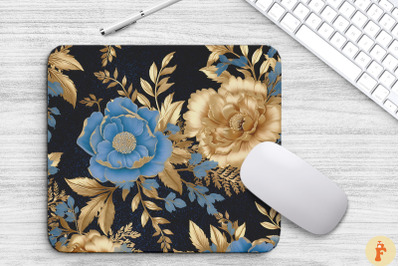 Blue And Gold Floral Bouquet Mouse Pad