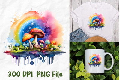 Rainbow Hippie Retro Mushroom Garden