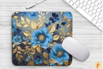 Blue And Gold Floral Bouquet Mouse Pad