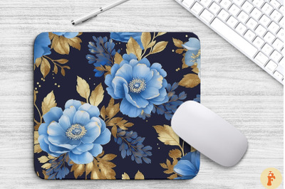 Blue And Gold Floral Bouquet Mouse Pad