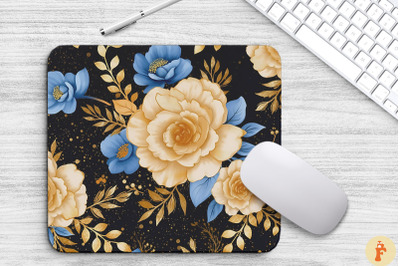 Blue And Gold Floral Bouquet Mouse Pad