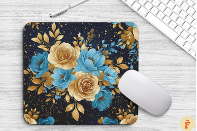 Blue And Gold Floral Bouquet Mouse Pad