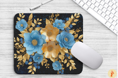 Blue And Gold Floral Bouquet Mouse Pad