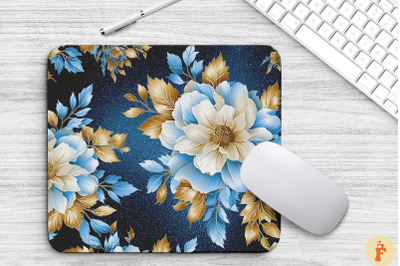 Blue And Gold Floral Bouquet Mouse Pad