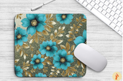 Cyan And Gold Floral Bouquet Mouse Pad