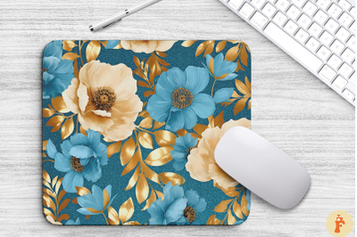 Cyan And Gold Floral Bouquet Mouse Pad