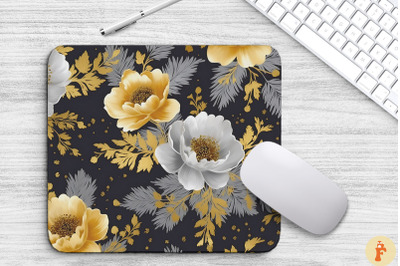 Gray And Gold Floral Bouquet Mouse Pad