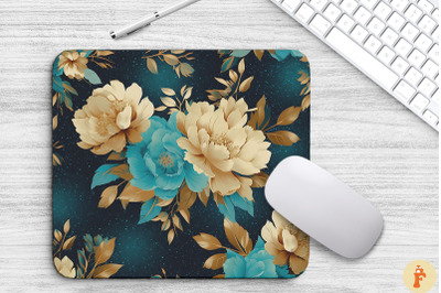 Teal And Gold Floral Bouquet Mouse Pad