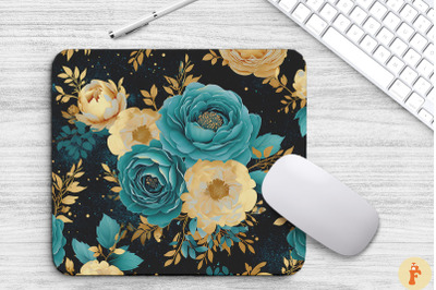 Teal And Gold Floral Bouquet Mouse Pad