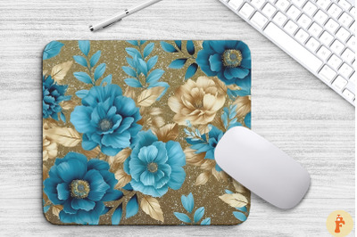 Teal And Gold Floral Bouquet Mouse Pad