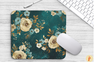 Teal And Gold Floral Bouquet Mouse Pad