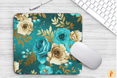 Turquoise Floral Bouquet Mouse Pad