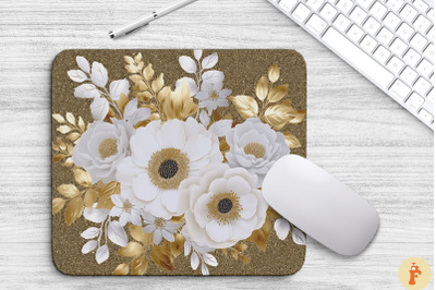 White And Gold Floral Bouquet Mouse Pad