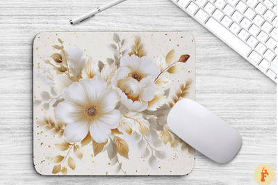 White And Gold Floral Bouquet Mouse Pad