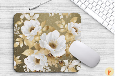 White And Gold Floral Bouquet Mouse Pad