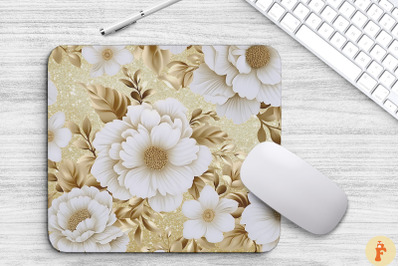 White And Gold Floral Bouquet Mouse Pad