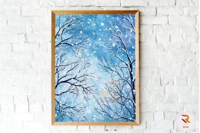 Winter Snow Tree Branch Wall Art