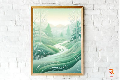 Winter Landscape Illustration Wall Art