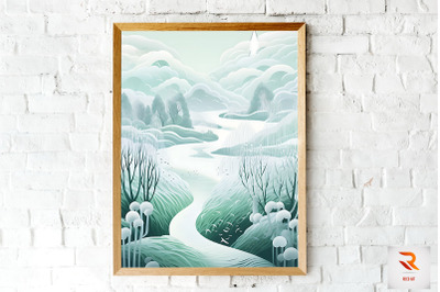 Winter Landscape Illustration Wall Art