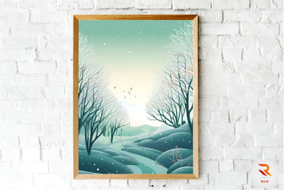 Winter Landscape Illustration Wall Art