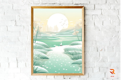 Winter Landscape Illustration Wall Art