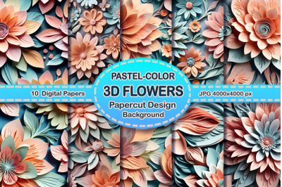 Simple 3D Flower Digital Paper - Pastel
