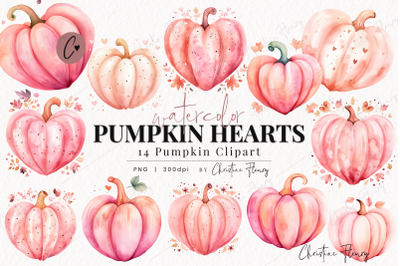 Watercolor Pumpkin Hearts Clipart