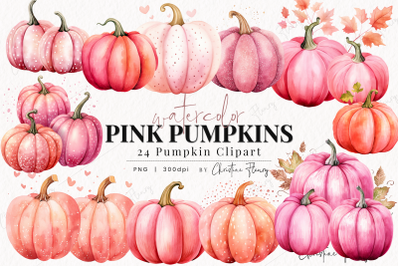 Watercolor Pink Pumpkins Clipart