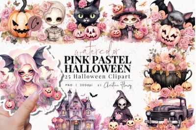 Watercolor Pink Pastel Halloween Clipart